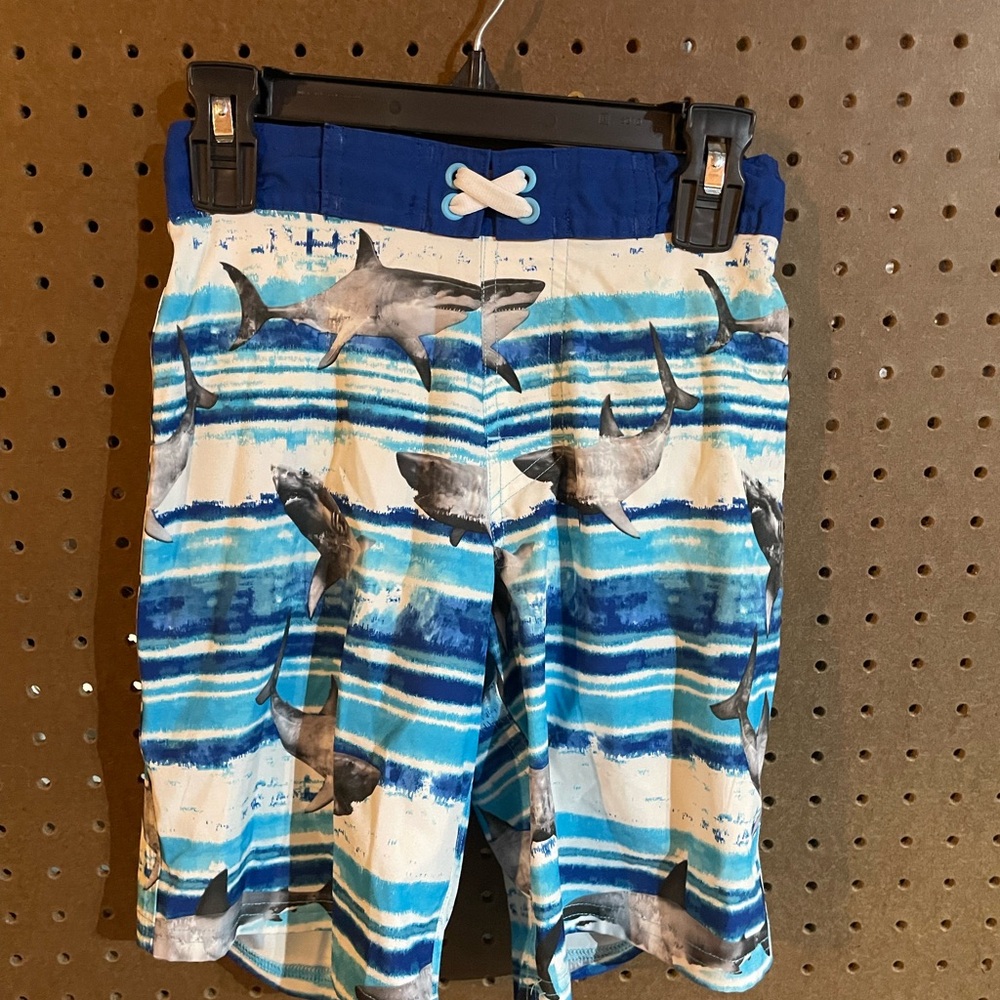 Blue Shark Print Swim Shorts